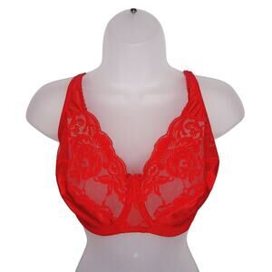 Vintage Victoria's Secret Gold Label Bra Lace 36DD Coral Red USA Nylon Underwire